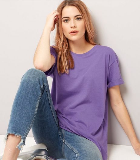 Purple Rolled Sleeve Boyfriend T-Shirt | New Look