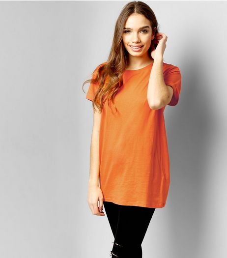 Orange Roll Sleeve Boyfriend T-Shirt | New Look