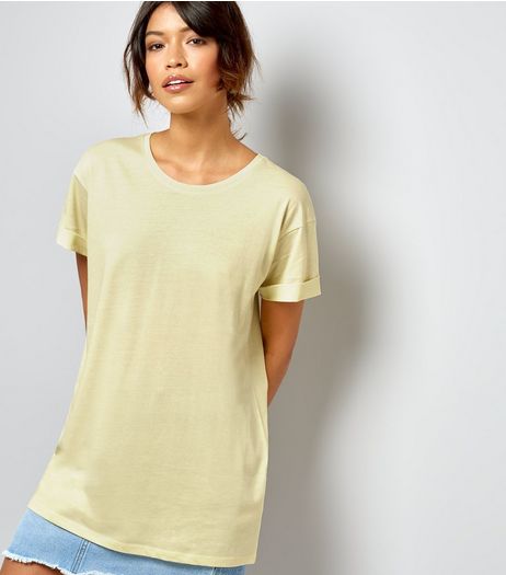 Yellow Roll Sleeve Boyfriend T-Shirt | New Look