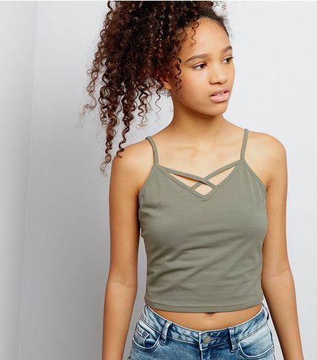 Teens Khaki Cross Strap Front Cami Top | New Look