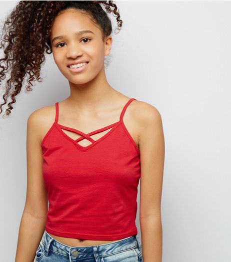Teens Red Cross Strap Front Cami Top | New Look