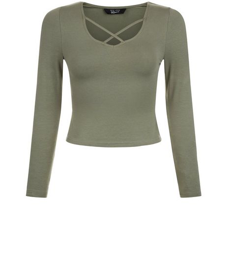 Teens Khaki Cross Strap Front Long Sleeve Top | New Look