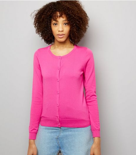 Bright Pink Crew Neck Cardigan | New Look