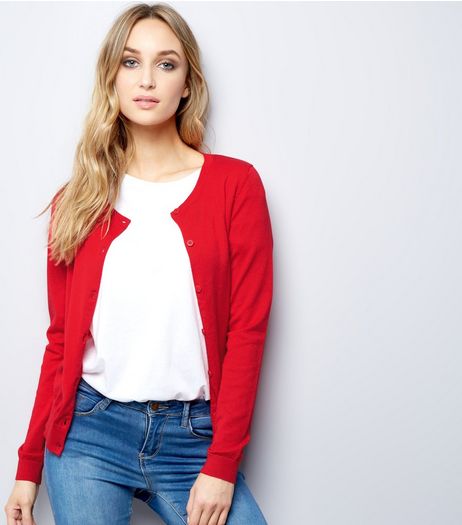 Red Crew Neck Cardigan | New Look