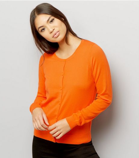 Bright Orange Crew Neck Cardigan | New Look