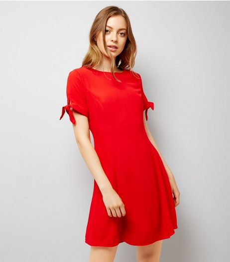 Red Tie Sleeve Dress | New Look