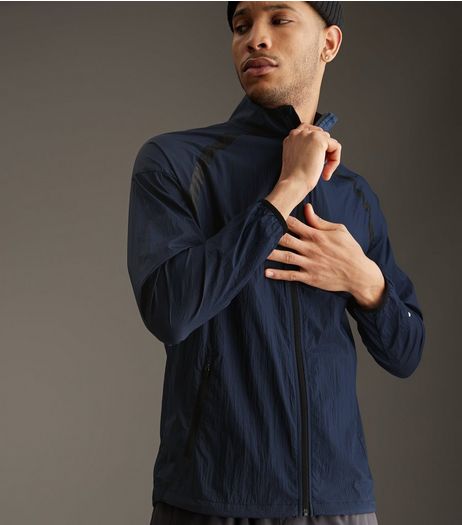 Navy Funnel Neck Zip Front Jacket | New Look