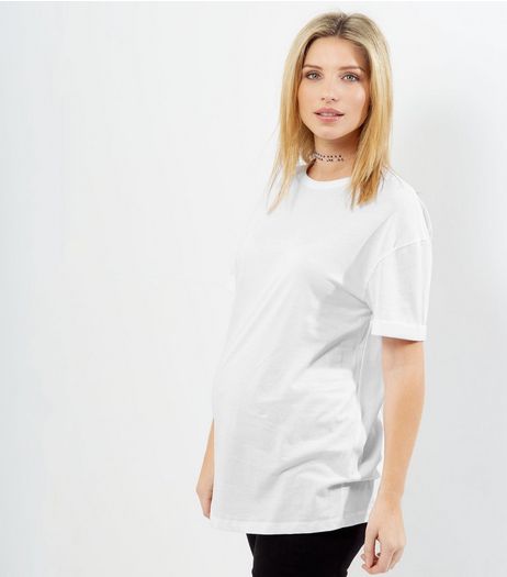 Maternity White Rolled Sleeve Oversized T-shirt | New Look