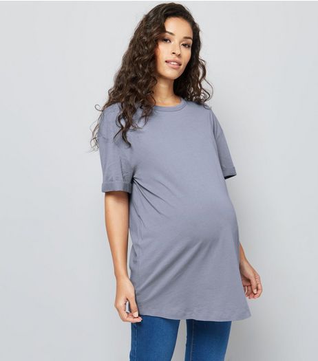 Maternity Blue Rolled Sleeve Oversized T-shirt | New Look