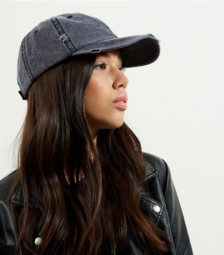 Grey Distressed Denim Cap | New Look