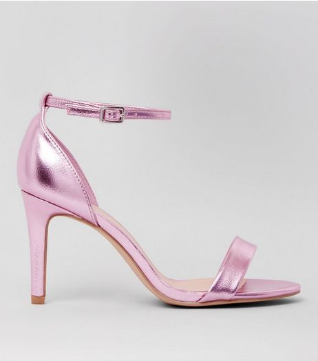 Wide Fit Pink Metallic Ankle Strap Heels | New Look