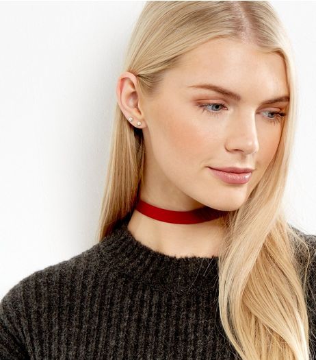 Red Matte Sateen Choker | New Look