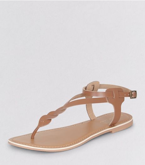 Tan Leather Twist Strap Toe Post Sandals | New Look
