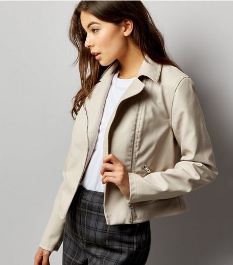 Stone Leather-Look Biker Jacket | New Look