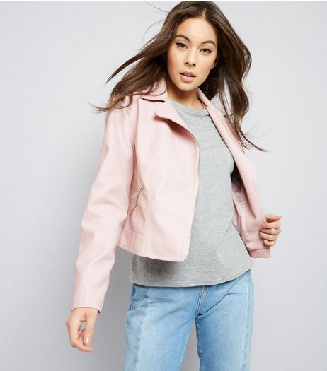 Shell Pink Leather-Look Biker Jacket | New Look