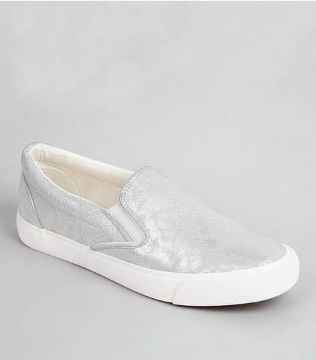 Silver Metallic Plimsolls | New Look