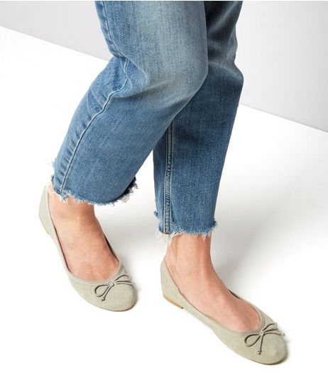 Grey Suedette Perforated Ballet Pumps | New Look