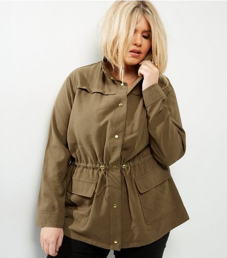Curves Khaki Button Front Shacket | New Look