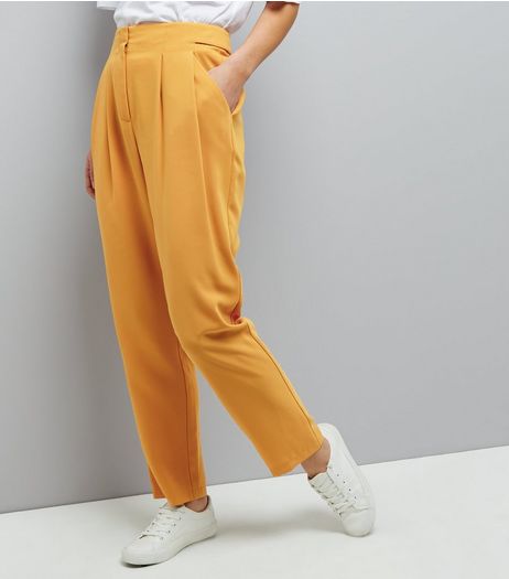 Yellow Pleated Front Slim Leg Trousers | New Look
