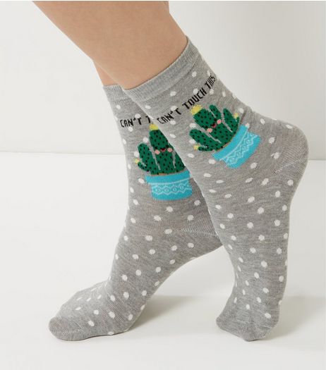 Grey Cactus Can't Touch This Print Socks | New Look