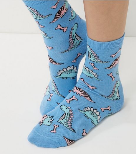 Blue Dinosaur Bones Prin Socks | New Look