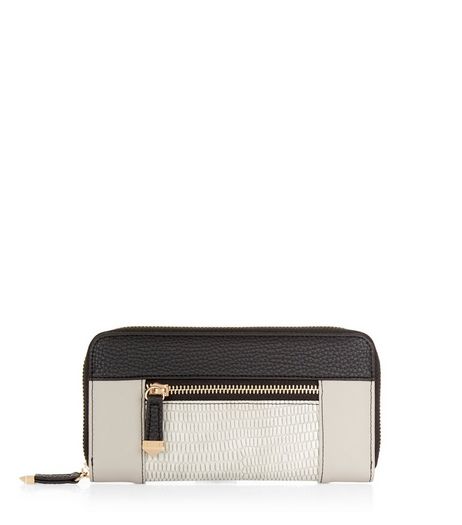 Grey Colour Block Zip Around Purse | New Look