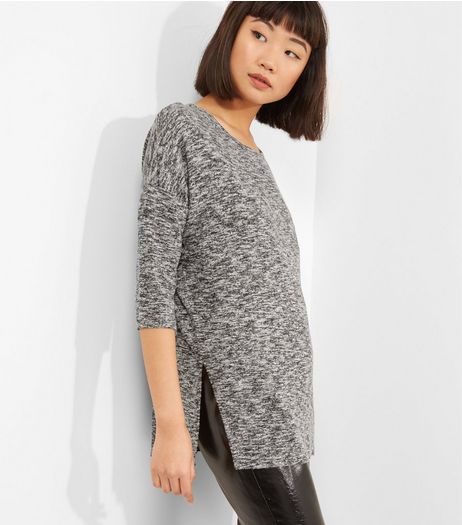 Pale Grey Split Side Crew Neck Top | New Look
