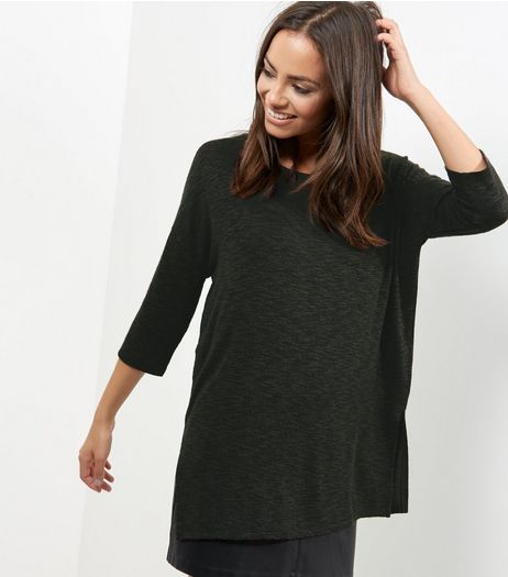 Khaki Split Side Crew Neck Top | New Look