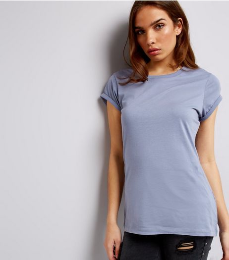 Tall Blue Rolled Sleeve T-Shirt | New Look