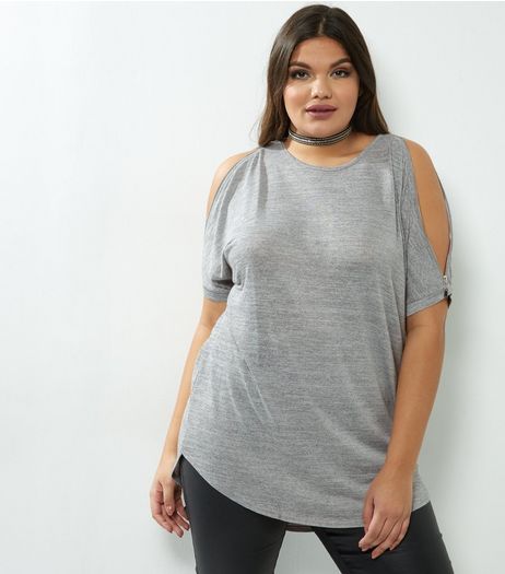 Curves Grey Zip Cold Shoulder Top | New Look
