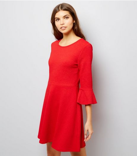 Red Bell Sleeve Skater Dress | New Look