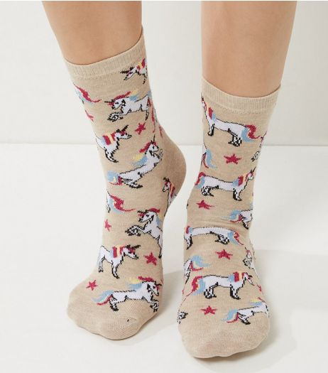 Cream Stars and Unicorn Print Socks | New Look