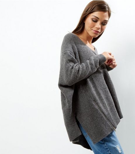 Blue Vanilla Zip Trim Asymmetric Hem Jumper | New Look
