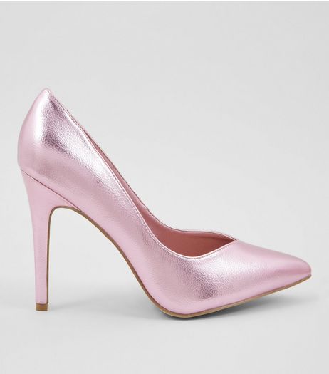 Wide Fit Pink Metallic Pointed Court Shoes | New Look