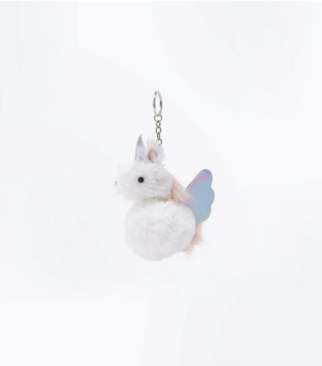 White Unicorn Pom Pom Keyring | New Look