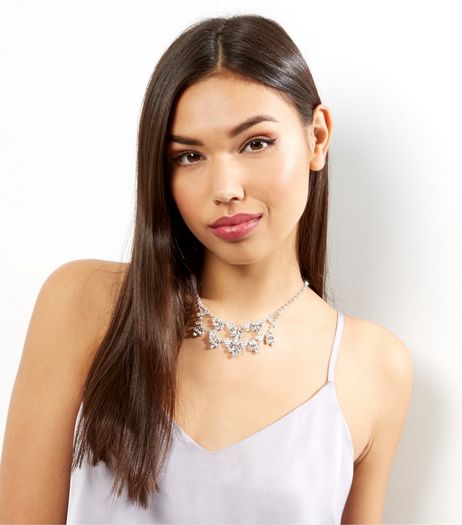 Silver Crystal Layered Necklace | New Look