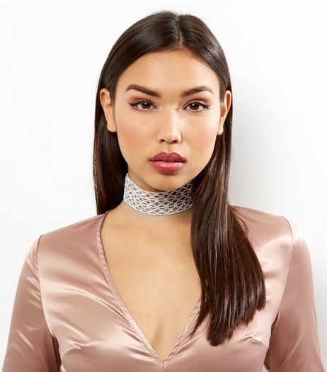 Silver Diamanté Wide Filigree Choker | New Look