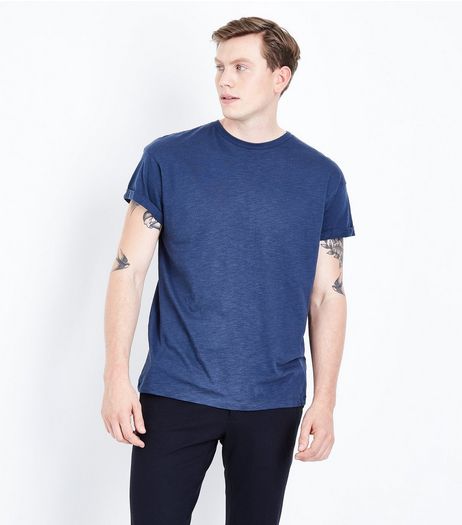Navy Cotton Rolled Sleeve T-Shirt | New Look