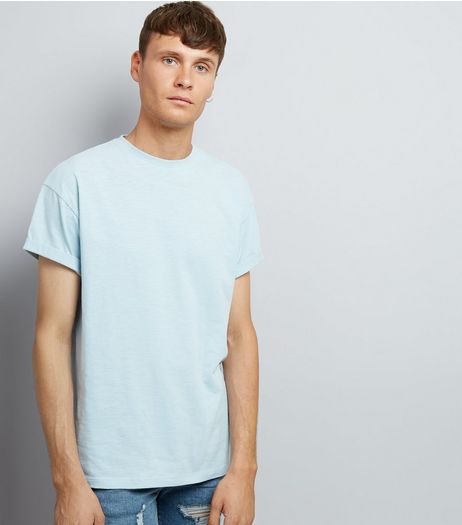 Pale Blue Cotton Rolled Sleeve T-Shirt | New Look
