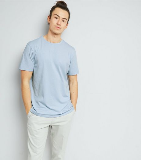 Pale Blue Cotton Mix Crew Neck T-Shirt | New Look