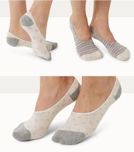 3 Pack Grey Stripe Star and Spot Print Ballerina Socks | New Look