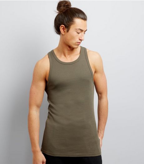 Khaki Ribbed Cotton Vest | New Look