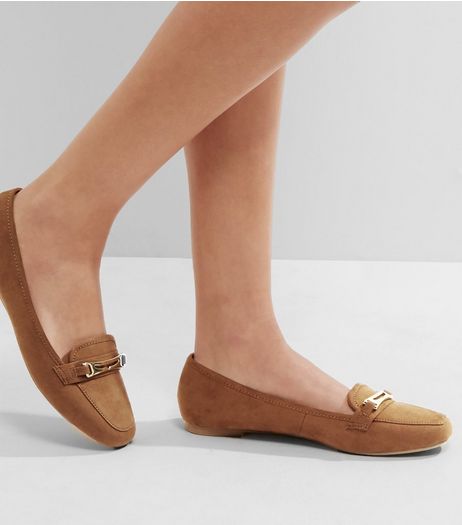 Tan Suedette Metallic Trim Loafers | New Look