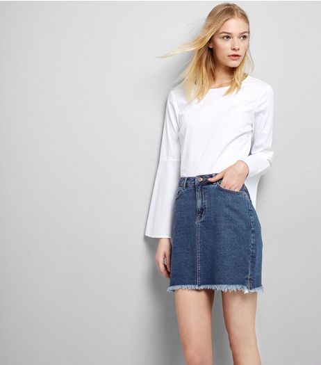 Blue Fringed Hem Denim Skirt | New Look