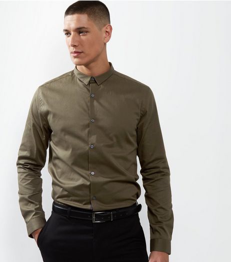 Khaki Crossgrain Trim Long Sleeve Shirt | New Look
