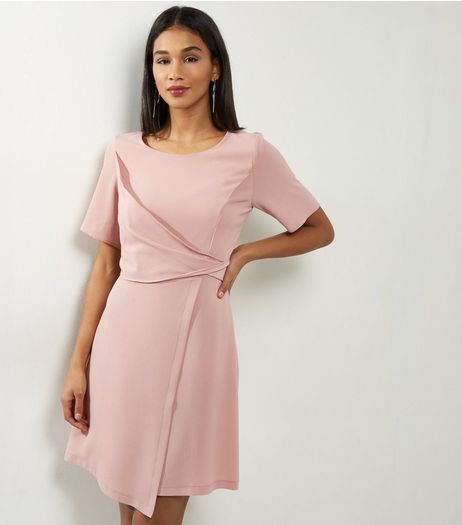 Shell Pink Draped Wrap Front Short Sleeve Dress | New Look