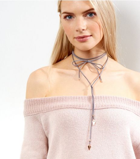 Pale Grey Suedette Bow Wrap Chokers | New Look
