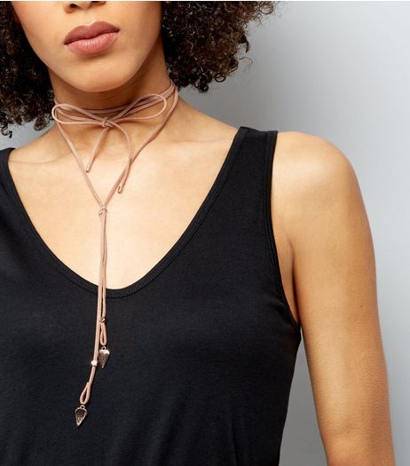 Pink Suedette Bow Wrap Choker | New Look