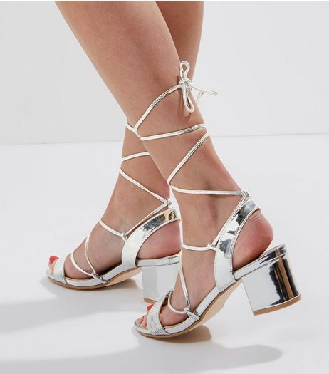 Silver Mirror Tie Up Ankle Strap Sandals | New Look