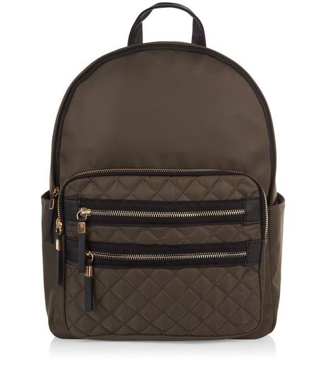 Khaki Quilted Pocket Front Backpack | New Look